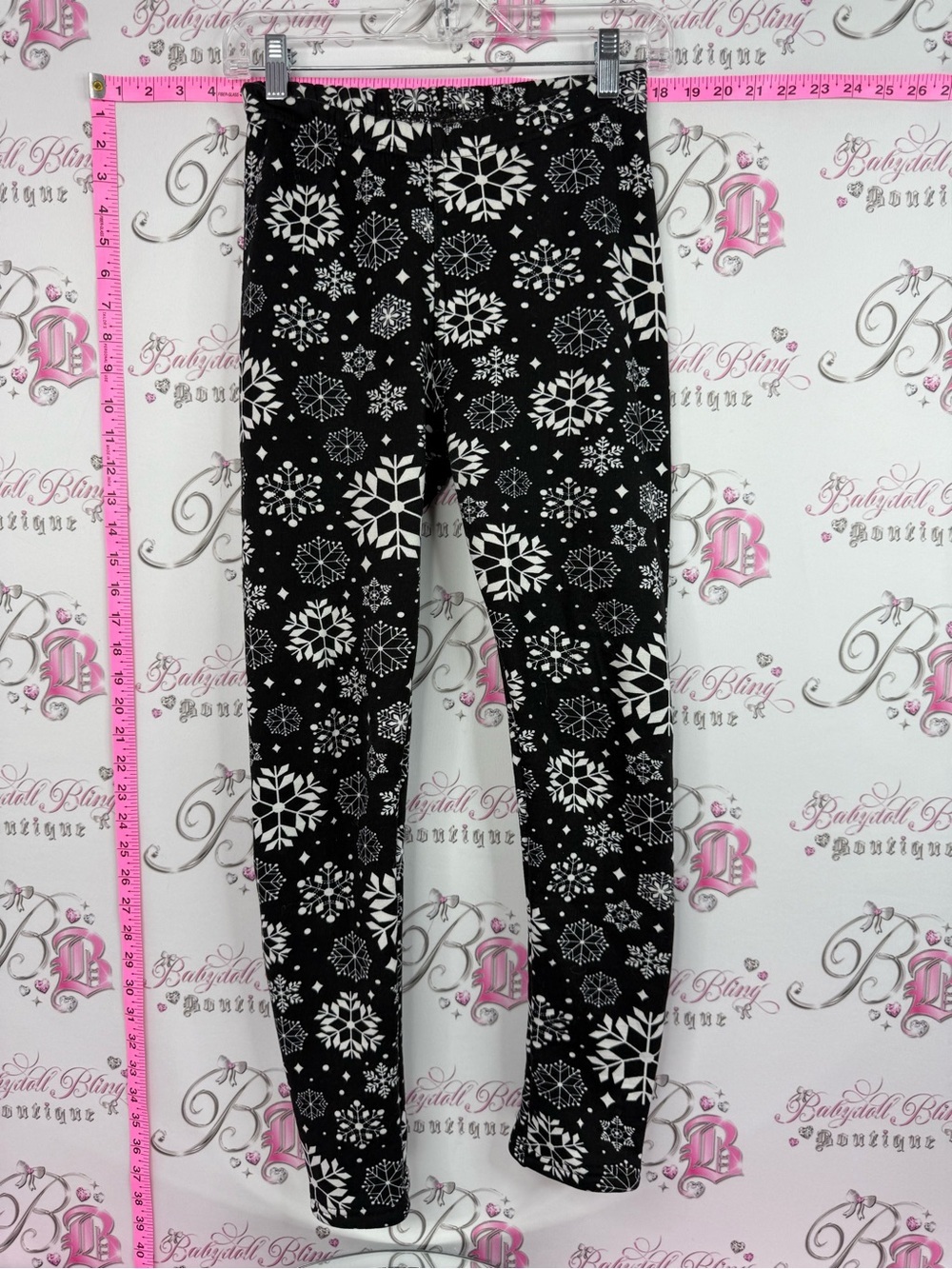 Just cozy leggings fleece lined Black Leggings with White Snowflake Print